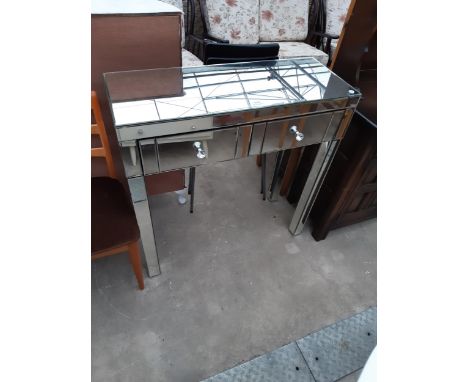 A FULLY MIRRORED TWO DRAWER CONSOLE TABLE, 35" WIDE
