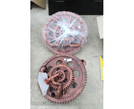 TWO DECORATIVE INDUSTRIAL STYLE COG LIGHT FITTINGS