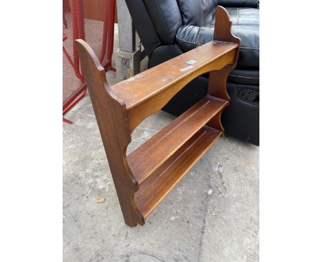 A MAHOGANY THREE TIER WALL SHELF UNIT, 24.5" WIDE