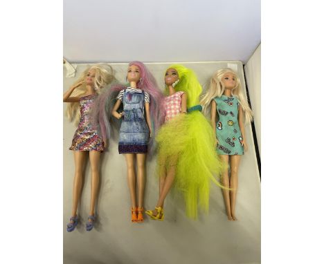 FOUR DRESSED BARBIE DOLLS AND VARIOUS BARBIE FURNITURE AND ACCESSORIES