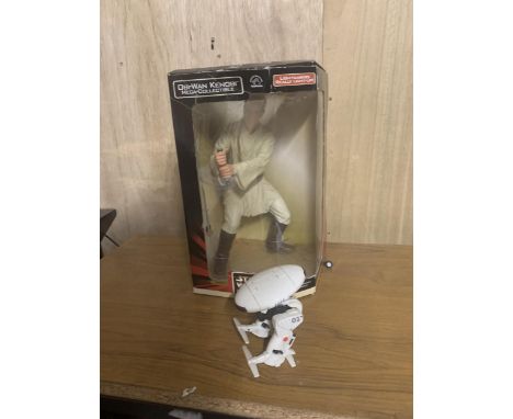 A LARGE BOXED STAR WARS EPISODE 1 FIGURE OF OBI-WAN KENOBI PLUS A WINDOW CLIMBING ROBOT