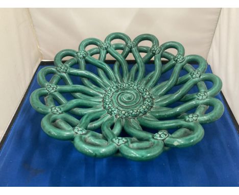 A VINTAGE VALLAURIS CERAMIC BRAIDED FRUIT BASKET