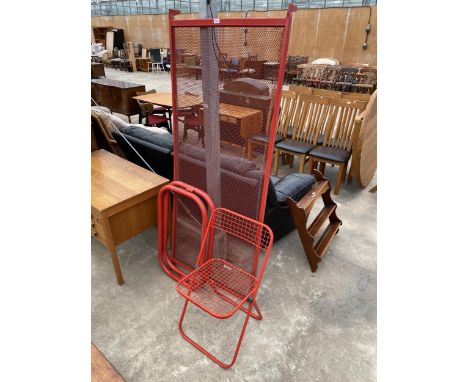 A METAL TALIN FOLDING CHAIR AND DICO METALWARE SINGLE BEDSTEAD