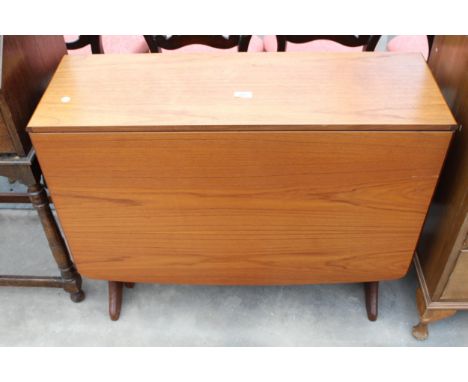 A G PLAN RETRO TEAK GATE LEG DINING TABLE ON WHALE FIN LEGS, 54" X 36" OPENED