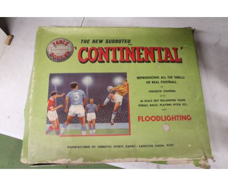 A VINTAGE SUBBUTEO SET TO INCLUDE A PITCH, PLAYERS, FLOODLIGHTS, GOALS, BALLS, CORNER FLAGS, ETC