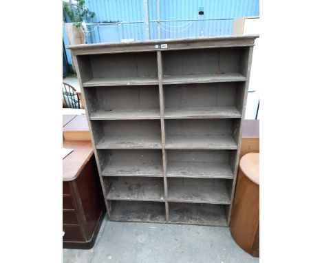 A VICTORIAN PAINTED TWELVE DIVISION OPEN SHELF UNIT, 46" WIDE