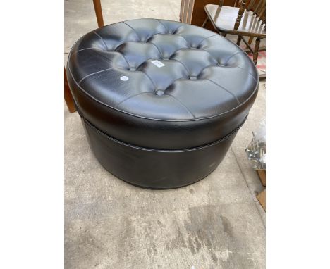 A SHERBORNE BLACK BUTTONED POUFFE, 22" DIAMETER