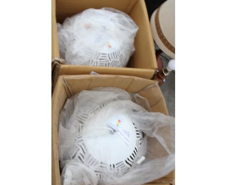 A PAIR OF WHITE METAL HAND CRAFTED CEILING LIGHT FITTINGS