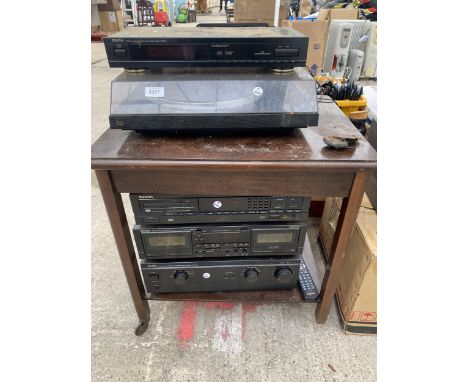 AN ASSORTMENT OF STEREO ITEMS TO INCLUDE A DENON STEREO TUNER, A DENON CASSETTE DECK AND DENON STEREO AMPLIFIER ETC