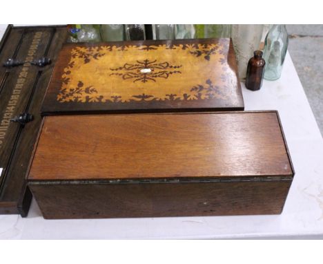 TWO VINTAGE BOXES TO INCLUDE A WRITING BOX