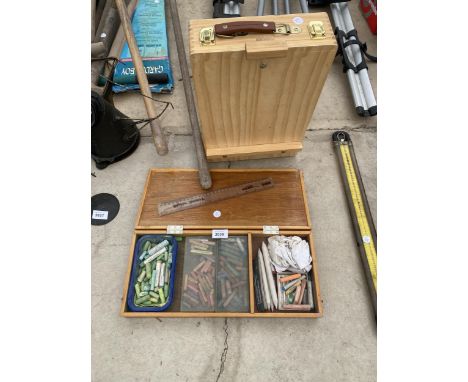 A CHALK BOX AND AN ARTISTS EASEL BOX