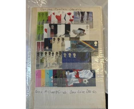 A SELECTION OF FIFTY GENUINE, POSTALLY USEABLE, FIRST CLASS GREAT BRITAIN COMMERMORATIVE STAMPS FACE VALUE £82.50