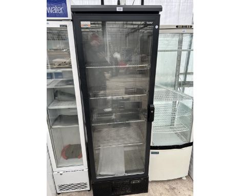 A BLACK GLASS FRONTED SHOP DISPLAY FRIDGE