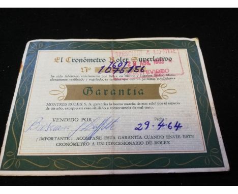 Rolex chronometer guarantee certificate dated 1964 - Uruguay 