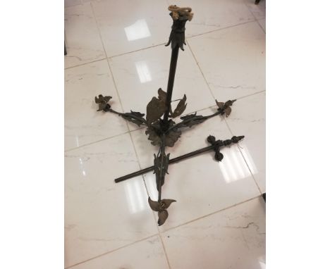 Art nouveau brass light fitting with leaf design Height @29" Each branch @19" Rise &amp; fall of shaft bar @26"