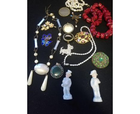 Vintage Jewellery t/w 2 small china figures 