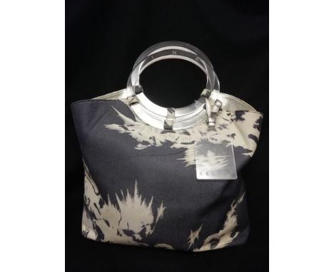 Celine fabric &amp; leather handbag with perspex circular handles &amp; perspex &amp; leather label 