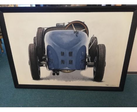 Oil painting by Tony Upson of a vintage Bugatti (?) 46" x 32" 