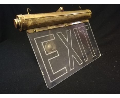 c.1920's Brass & perspex Flambosign exit sign with light fitting-14" x 10" 