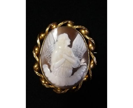 Unmarked gold mounted cameo brooch depicting an angel 