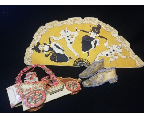 Small quantity of vintage buttons t/w theatre metropole advertisment, a pair of beaded shoes and valentines card