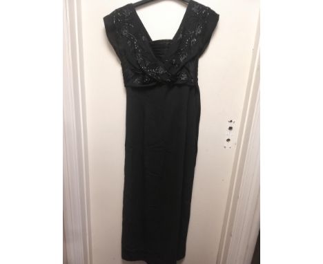 Ladies vintage black silk taffeta evening gown with beadwork to the bodice 