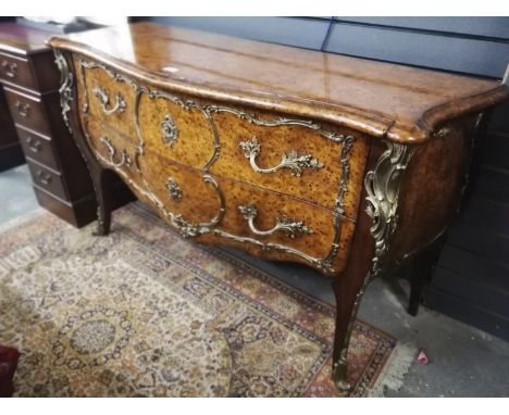 Bombay shaped burrwood & ormolu mounted 2 drawer commode chest by Theodore Alexander for Brights of Nettlebed -51" wide 22" d