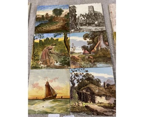 Six antique Minton ceramic tiles 