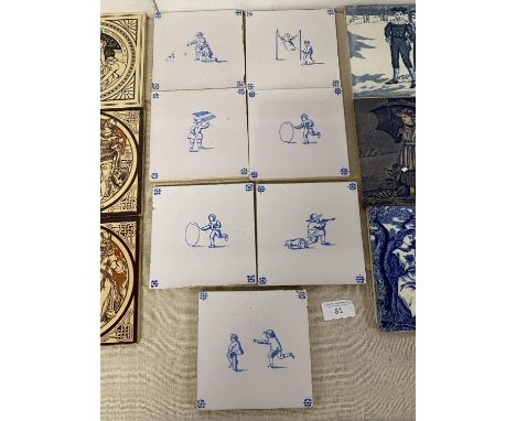 Seven antique Delft ware ceramic tiles 