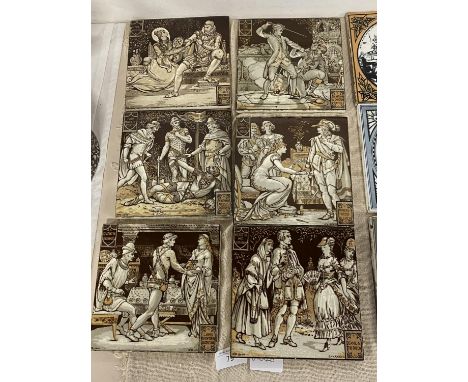 Six antique Minton ceramic tiles 