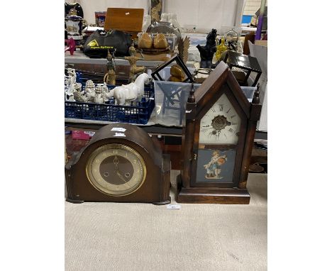 A smiths wooden cased mantle clock with pendulum and one other with pendulum and key. collection only 