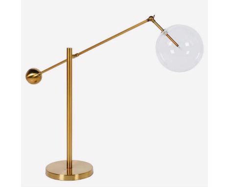 DESK LAMP, atomic style design, fitted with a globular glass shade, 60cm high. 
