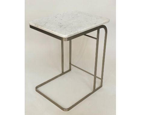 LAMP TABLE BY FLEXFORM, Italian rectangular carrara white marble top, on shaped steel supports stamped 'FLEXFORM', 43cm  W x 