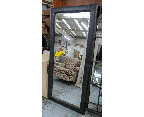 WALL MIRROR, 170cm x 80cm, faux crocodile print, black leathered frame. 