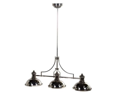 CEILING LAMP, 141cm H x 122cm W x 31cm D, three branch, polished metal finish, glass shades. 