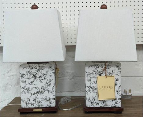 LAUREN RALPH LAUREN HOME TABLE LAMPS, a pair, with shades, glazed ceramic 43cm H. (2) 