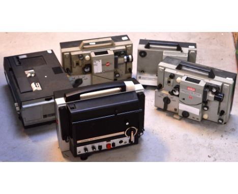 A collection of 8 mm movie projectors comprising a Bolex Paillard Multimatic Super 8 projector, a Eumig MkS 8mm movie project