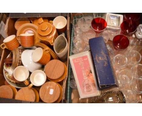 A comprehensive tea service in Horsea 'Saffron' design, together with a selection of studio pottery, glass and metalware (3).