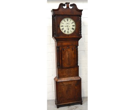 A large late 19th century Morath Brothers mahogany-cased eight-day chiming grandfather clock, white enamel dial set with Roma