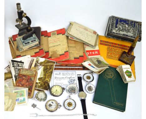 A mixed collectors' lot to include a small quantity of early 20th century tourist postcards, a Clearvu children's microscope,