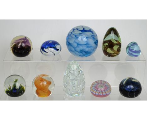 Ten paperweights to include Mdina glass, Caithness, 'Carnival', Sèvres, a millefiori example and an example by Laugharne etc 