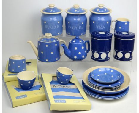 A quantity of vintage and contemporary T G Green 'Domino', to include a coffee jar, tea jar, sugar jar, a family-sized teapot