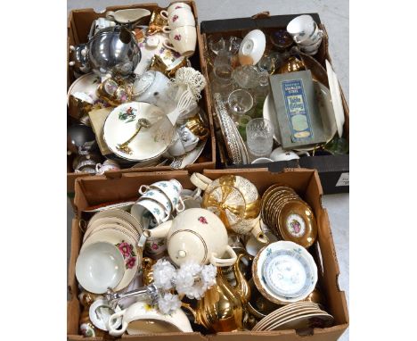 A large quantity of ceramics and glass to include a Staffordshire Potteries Ltd part tea service with floral decoration, Crow