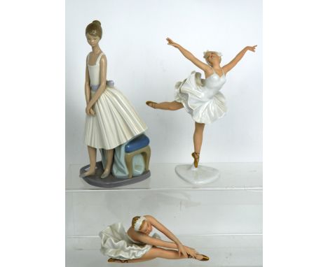 A large Nao figure of a ballet dancer, height 31cm and a pair of Wallendorfer ballet dancers (3).   CONDITION REPORT  Some fi