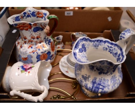 A quantity of ceramics to include a large Masons Ironstone jug, a similar smaller Davensport example, a 19th century teapot w