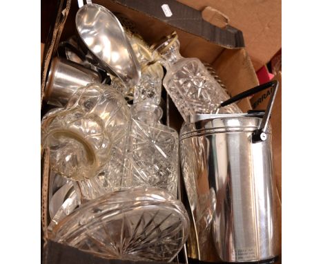 A quantity of mid-20th century stainless steel and three cut glass decanters, to include stainless steel 'Elephant' ice bucke