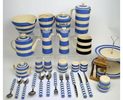 A quantity of T G Green blue and white Cornish ware to include a cafetière, one-pint measuring jug, a small pestle and mortar