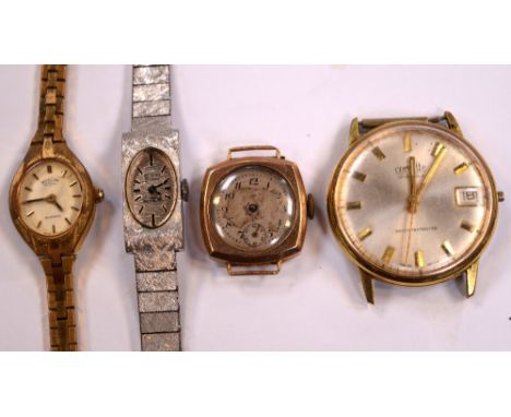 A 9ct gold cased ladies' wristwatch (af), three further ladies' dress watches by Rotary, Citizen and Delvina and a gentlemen'