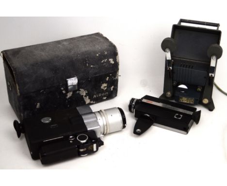 A cased Nikon 8x Superzoom 8mm movie camera with accessories, a Eumig Mini Zoom Reflex 8mm movie camera and a Yashica editor 