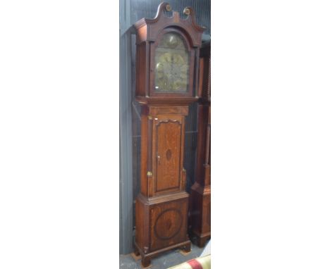 W Hampton, Lichfield, an 18th/19th century mahogany cross-banded oak longcase clock, the 8-day movement with engraved arched 